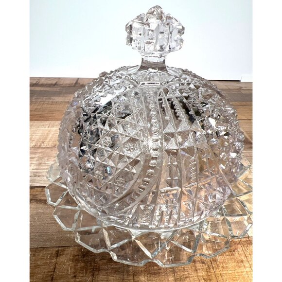 Vintage Crystal Hobstars Covered Butter Dish Intricate Cut Glass Serving Piece - Picture 3 of 6